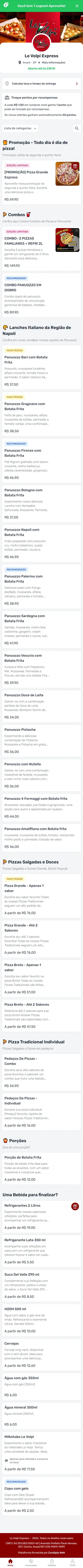 Cardápio digital do Le Volpi Express